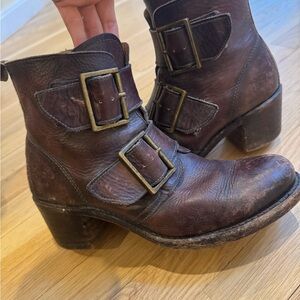 Frye Dark Brown Leather Moto Boots